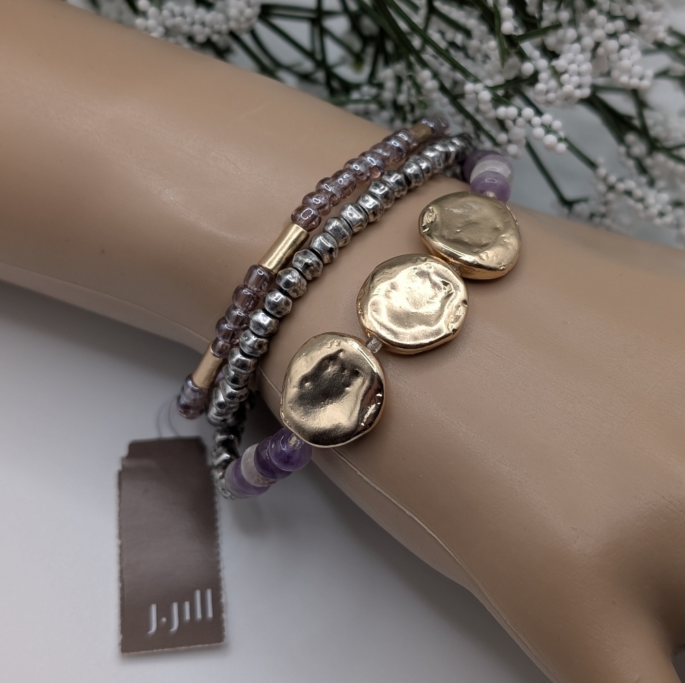 J. Jill Gold and Purple Stretch Bracelet Trio NWT